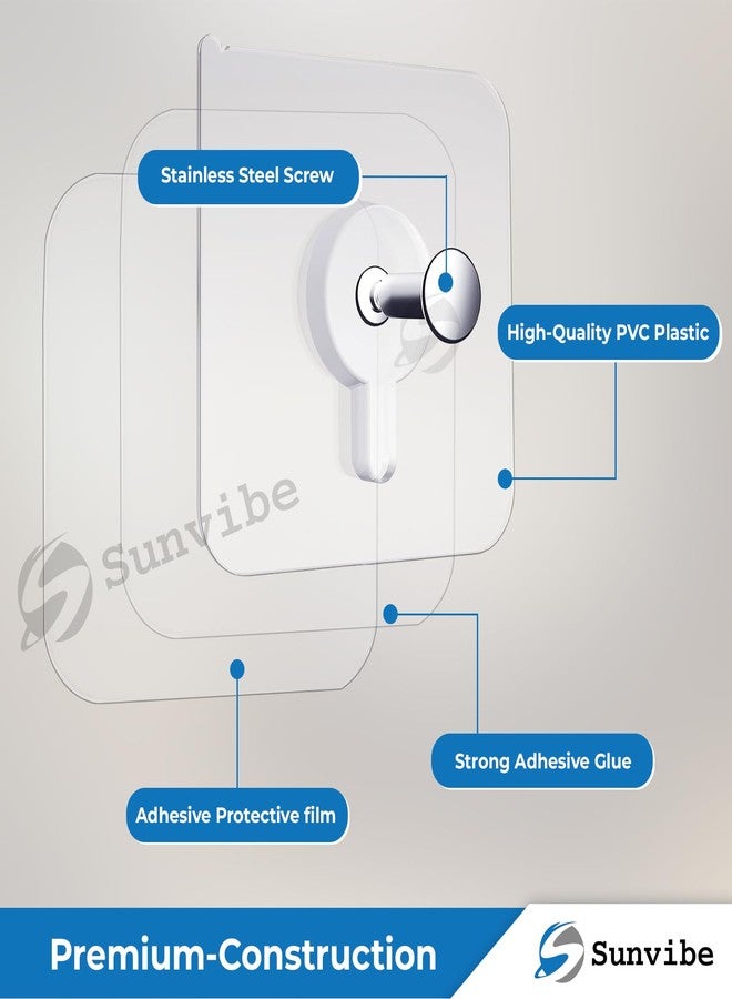 SUNVIBE Plastic 20 Pieces Self Adhesive Heavy Duty Nail Photo Wall Hook No Drilling Installation For Use Inside Home & Kitchen, Clear - Image 3
